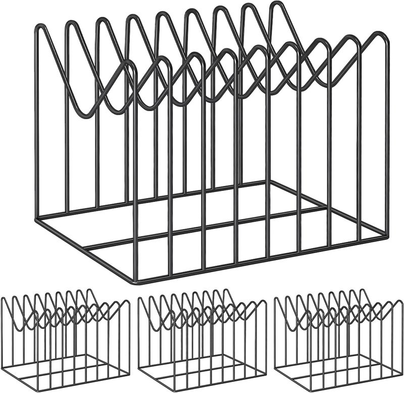 TCJ 4 Sets Wire File Organizer for Desk,File Folder Holder/Rack/Stand,File Sorter Organizer,Desktop Record/Clipboard Holder,8 Sections Storage,Anti-Scratch/Rusty,Steel Stable Holder,Black - Image 1